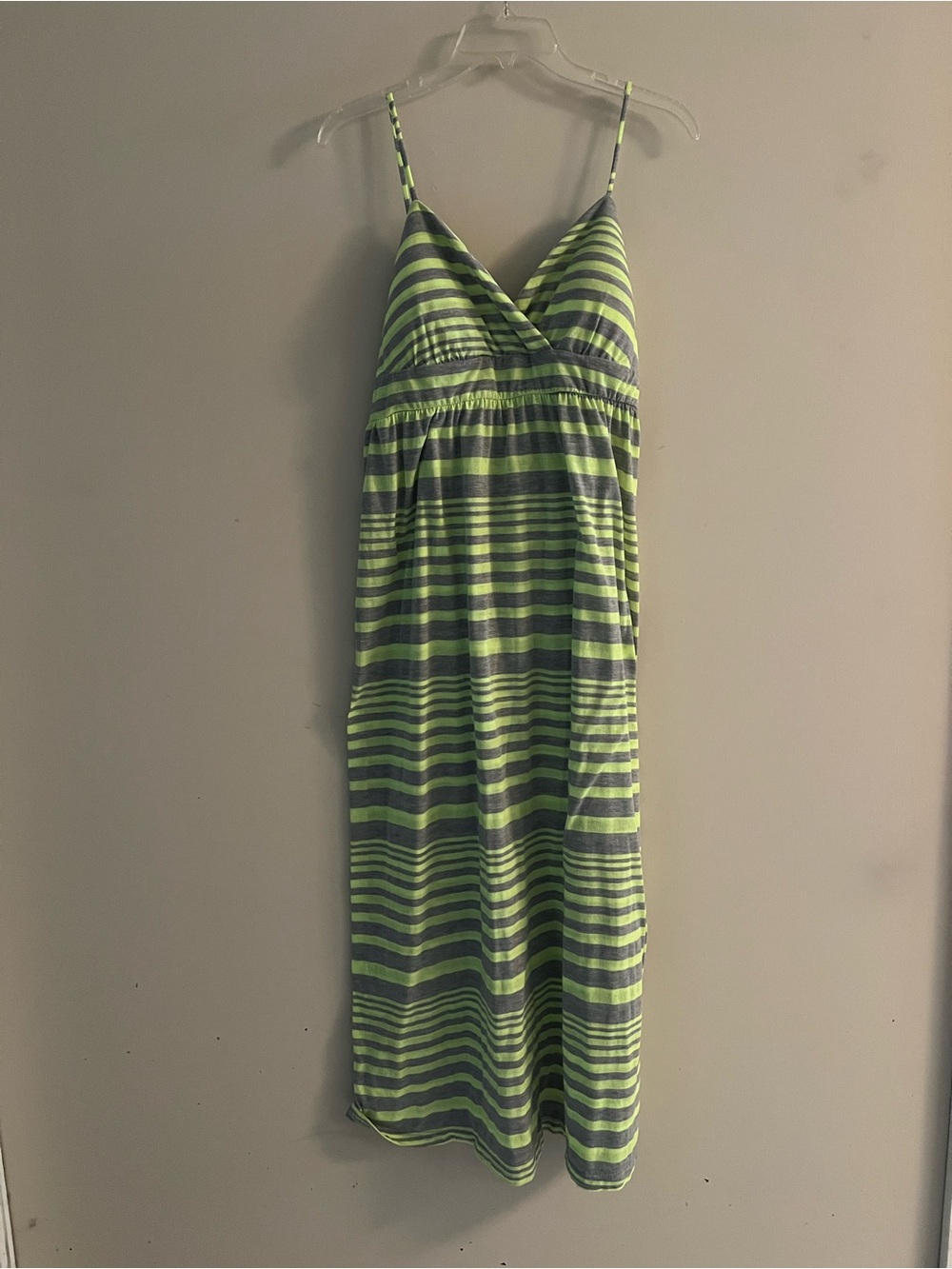 No Boundaries Size 15/17 Extra Large  Lime Green Gray Striped Maxi Dress